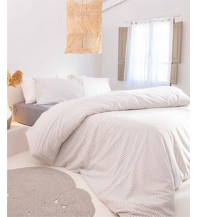 Koza Home Viento Nevresim Takımı Pamuk Ekru Mavi Çizgili Mavi Çift Kişilik 9510A