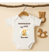 Pia Baby B46 %100 Pamuk Babasının Bal Peteği Yazılı İsme Özel Tasarlanabilir Bebek Body (Ekru)