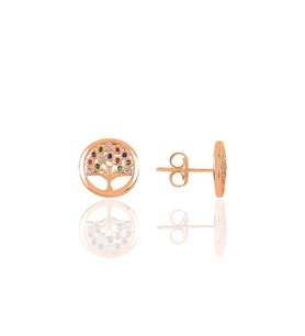Gümüş rose renkli taşlı hayat ağaçı modeli küpe  SGTL10786ROSE