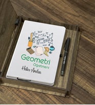 Kişiye Özel Geometri Öğretmeni Tasarımlı Ahşap Kutulu Ajanda Kalem Seti (Beyaz)
