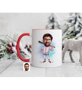 Bk Gift Kişiye Özel Beyzbol Karikatürlü Kırmızı Kupa Bardak-15, Sevgiliye Hediye, Arkadaşa Hediye