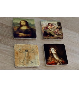 Leonardo Da Vinci Monalisa ve  Eserleri Doğal Taş Bardak Altlığı 4'lü set - Natural Stone Coasters