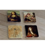 Leonardo Da Vinci Monalisa ve  Eserleri Doğal Taş Bardak Altlığı 4'lü set - Natural Stone Coasters