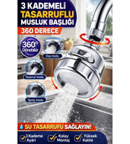 3 Kademeli Musluk Başlığı 360° Döner Tasarruflu Perlatör Su Tasarruf Aparatı Krom Uyumlu
