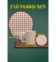 Yılbaşı Temalı 3'lü Bilek Destekli Mousepad Kupa ve Bardak Altlığı Seti