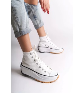 ROMA Bağcıklı Ortopedik Taban Kadın Sneaker Spor Ayakkabı BT - Beyaz