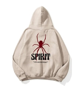Unisex Spirit Örümcek Sırt Baskılı Oversize Sweatshirt (Bej)