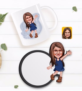 BK Gift Kişiye Özel Kız Çocuk Karikatürlü Beyaz Kupa ve Ahşap Bardak Altlığı Hediye Seti-4