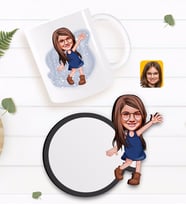 BK Gift Kişiye Özel Kız Çocuk Karikatürlü Beyaz Kupa ve Ahşap Bardak Altlığı Hediye Seti-4