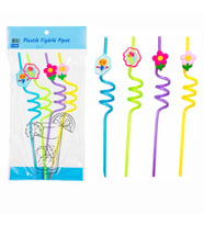 Kıvrımlı Renkli Plastik Pipet - Figürlü Tasarım - 4'lü Paket