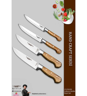 Lazbisa Hand Craft Mutfak Bıçak Seti Et Ekmek Sebze Bıçağı 4 Lü Set Günlük Kullanım ( Mtf-036 )