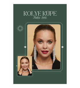 Kadın Vita Model Taşlı Gümüş Pırlanta Su Yolu Kolye Küpe Abiye Düğün Nişan Kına Söz Gelin Takı Seti