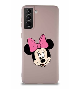 Samsung Galaxy S21 Plus Soft Premier Kapak Minnie Mouse-C Tasarımlı Silikon Kılıf - Pudra (Şeffaf)