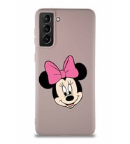 Samsung Galaxy S21 Plus Soft Premier Kapak Minnie Mouse-C Tasarımlı Silikon Kılıf - Pudra (Şeffaf)