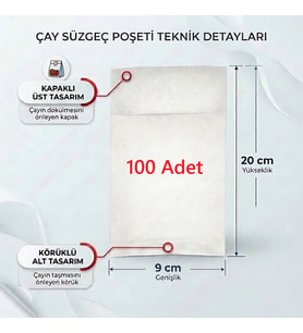 Demlik İçi Çay Filtresi Körüklü Kapaklı Çay Süzgeci Boş Demlik Poşeti Bonesi 9x20 cm 100 Adet ((100 Lü) Bitki Kış Çay Demleme