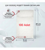 Demlik İçi Çay Filtresi Körüklü Kapaklı Çay Süzgeci Boş Demlik Poşeti Bonesi 9x20 cm 100 Adet ((100 Lü) Bitki Kış Çay Demleme