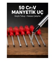 Mey İthalat® 7'li Düz ve Yıldız Tornavida Seti Çelik Manyetik Uçlu