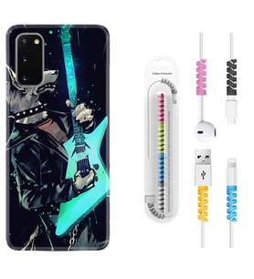 Samsung A02S A03S A10 A12 A13 A21S A22 Kılıf Kablo Koruma Spiral Silikon Dog Guitar 1789