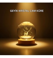 USB Bağlantılı Geyik Temalı Kristal Küre Premium Masa Gece Lambası