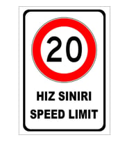 Türkçe İngilizce Hız Sınırı 20 km İşareti Levhası Etiketi Sembolü PF1769-V-E-N-A5