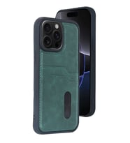 Apple İphone 14 Pro Max Kılıf Sara Kartvizitli Deri Kılıf - Koyu Yeşil