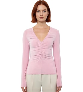 Stil Kadın Büzgü Drape Detaylı Vücuda Oturan Esnek Bluz Regular Örme Slim Kalıp