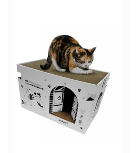 Karton Kedi Tırmalama ve Dinlenme Evi - Eğlenceli ve Konforlu Kedi Yuvası