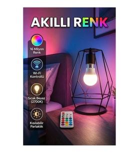 Akıllı RGBW LED Ampul – 9W, Wi-Fi Kontrollü, 16 Milyon Renk