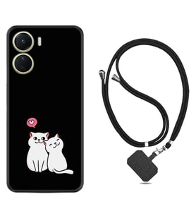 Vivo Y16 Kılıf Silikon Boyun Askılı İpli Desenli Silikon Love Cats 1690