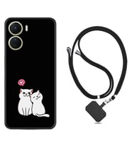 Vivo Y16 Kılıf Silikon Boyun Askılı İpli Desenli Silikon Love Cats 1690