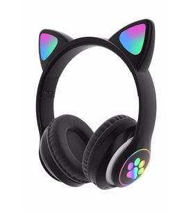 Pazariz Rgb Işıklı Kedi Kulak Kulaküstü Bluetooth Kulaklık Siyah