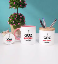 Göz Doktoru Kupa Bardak Pembe Kalemlik ve Anahtarlık