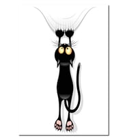 Ahşap Tablo Komik Siyah Kedi Çizgi Film Görseli (35x50 Cm Boyut)