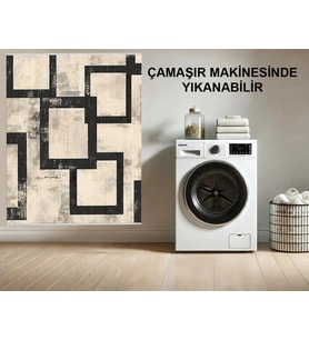 Makine Kaymaz Yıkanabilir Krem Geometrik Salon Halısı Mutfak Halısı Koridor Halısı Yolluk 4854