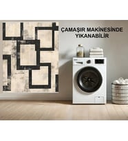 Makine Kaymaz Yıkanabilir Krem Geometrik Salon Halısı Mutfak Halısı Koridor Halısı Yolluk 4854