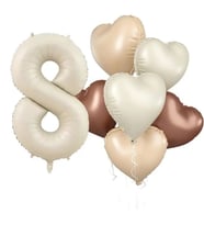 Retro Krem 8 Yaş Kalpli Folyo Balon Set
