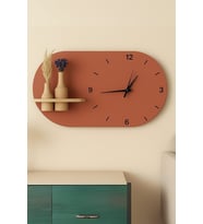 Modern Tasarım Raflı Nera Duvar Saati 75x45 (Kiremit)