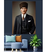 Atatürk Takım Elbiseli Portre Dekoratif Kanvas - Mdf Ahşap Tablo