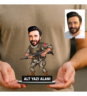 Kişiye Özel Komando Astsubay Asker Komutan Kuvvetler Karikatürlü 18 cm MDF Masaüstü Biblo - Askere ve Komutana Hediye Asker Hediyesi