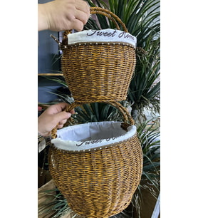 2 Li Sentetik Rattan Örme Sepet (Kahverengi)