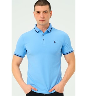 T8586 DEWBERRY ERKEK POLO YAKA T-SHIRT-DÜZ AÇIK MAVİ
