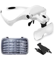 kafa bandı büyüteç gözlüğü, LED ışıklı, eller serbest arama, kuyumcu, saatçi hobi, 5 lens, 1.0X 1.5X 2.0X 2.5X 3.5X (tekrar kullanılabilir)