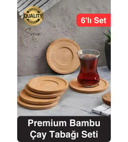 6'lı Bambu Ahşap Çay Tabağı Altlığı Seti Kahve Yuvarlak Fincan Kupa Bardak Sunum Takımı Yıkanabilir