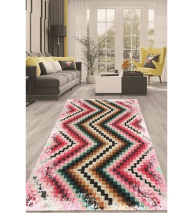 Dijital Kaymaz Taban Yıkanabilir Modern Renkli Salon Halısı Mutfak Halısı Yolluk ND-HT-114 (Pembe)