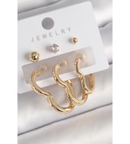 Pirinç Gold Renk Kalp Model Zirkon Taşlı Topçuk Detay Kadın Küpe Seti TJ-BKP10308