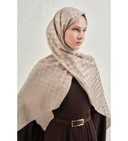 Elegance J.İpek Pamuk Dama Şal - 75 x 195 (Açık Vizon)