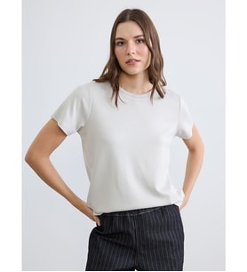 LC WAIKIKI Gri Bisiklet Yaka Soft Touch Kadın Tişört