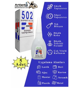 502 Japon Yapıştırıcı 5 Adet 20 gr Hızlı Yapıştırıcı Evobond 502 Süper Yapıştırrıcı Orjinal Seramik Plastik Metal (Şeffaf)