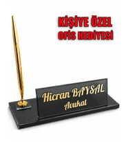 Saatli Tek Kalemli Kişiye Özel Kristal Cam Masa İsimliği Füme Ofis Büro Hediyesi