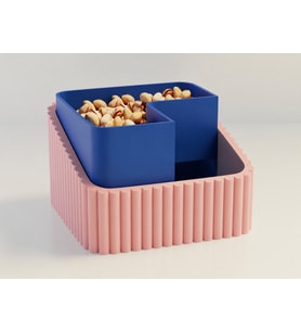 3D Baskı Fıstık Kasesi - Çift Hazneli Kabuk Ayırıcı Sunum Kasesi - Pembe Mavi